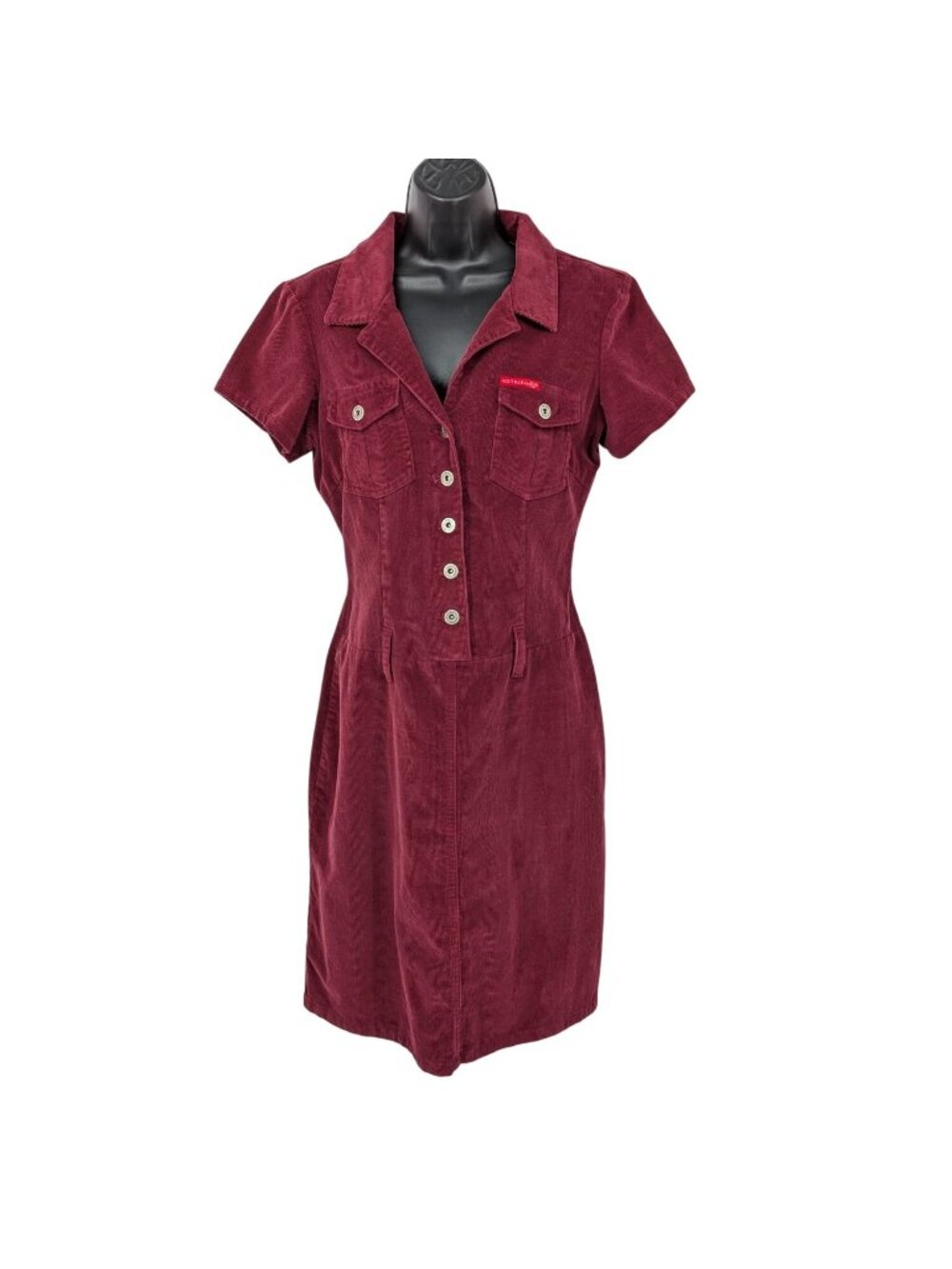 Vintage Hot Kiss Corduroy Shirt Dress‎ Y2K Button Front Stretch Academia Medium